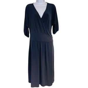 Vintage Y2K Womens Dress Size XL Black Jersey Knit Wrap V Neck Career Short Slee